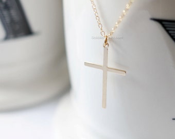 Collana con croce in oro/Collana con croce riempita in oro/Collana perfetta a strati/Collana lunga, collana a strati, regali di nozze, regali di compleanno