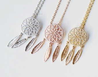 silver Dreamcatcher necklace ,Dreamcatcher Jewelry, Feather Necklace, simple necklace, wedding, bridesmaid, birthday gifts