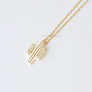 Cactus en oro, collar de cactus, collar indio, collar bohemio, collar de árbol, collar de hoja, desierto, collar bonito, joyería natural