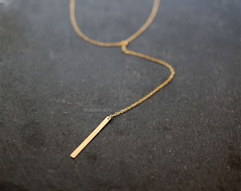 Gold Bar Drop lariat Necklace / Simple Bar Necklace / Minimal Y Necklace / Sterling Silver, 14K Gold Filled, Rose Gold