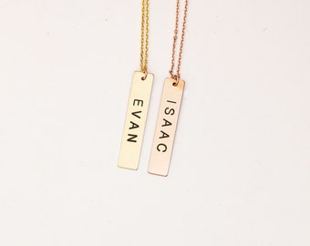 Gold vertical Bar Personalized name Necklace / Customized Initial Pendant Necklace / Long Necklace Gold /Initial Bar Necklace