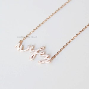 Wifey Necklace in Rose gold, Bride to Be Necklace, Fiance Necklace, Wifey Gift , Newlyweds, Necklace for Bridal Shower, Wifey Material image 1