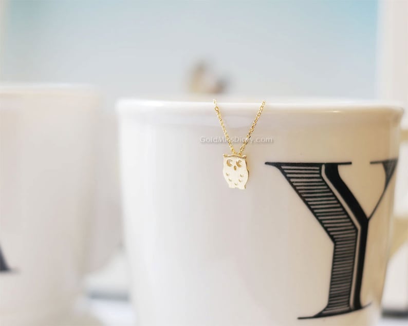 Tiny Gold owl necklace tiny owl necklace Gold simple Etsy