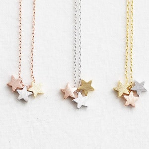 3 stars necklace, tiny three star gold, silver, rose gold, dainty star necklace, wedding gifts, bridesmaid gifts