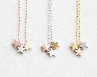 3 stars necklace, tiny three Color star gold, silver, rose gold, dainty star necklace, wedding gifts, bridesmaid gifts