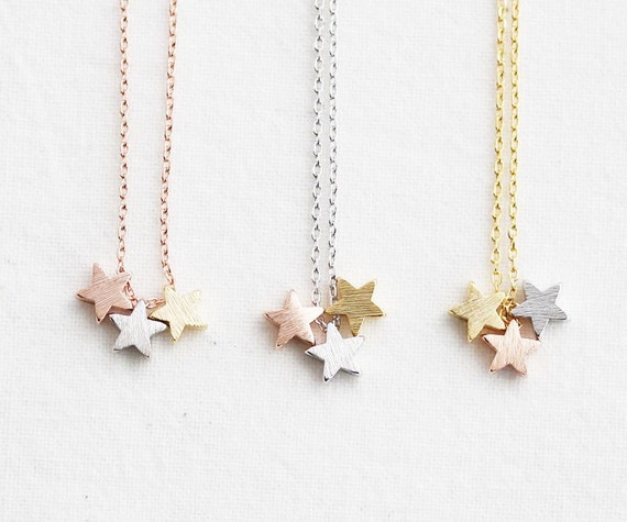 3 Stars Necklace Tiny Three Star Gold Silver Rose Gold Dainty