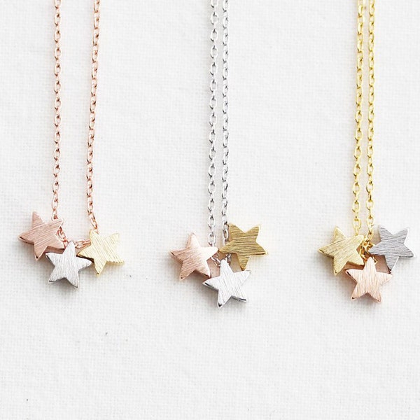 3 stars necklace, tiny three Color star gold, silver, rose gold, dainty star necklace, wedding gifts, bridesmaid gifts