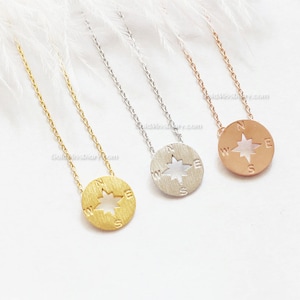 Silver Tiny compass necklace, Silver circle disk necklace, compass necklace, bridesmaid gifts, gift ideas, wedding gifts