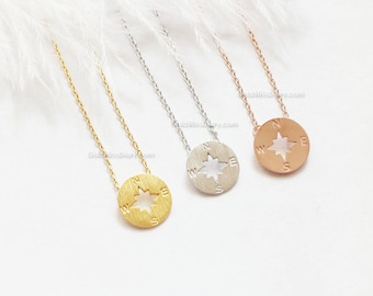 Silver Tiny compass necklace, Silver circle disk necklace, compass necklace, bridesmaid gifts, gift ideas, wedding gifts