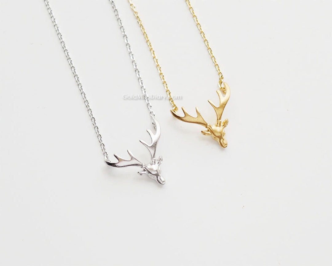 Deer Necklace in Gold Antler Necklace, Delicate Antler Necklace, Deer