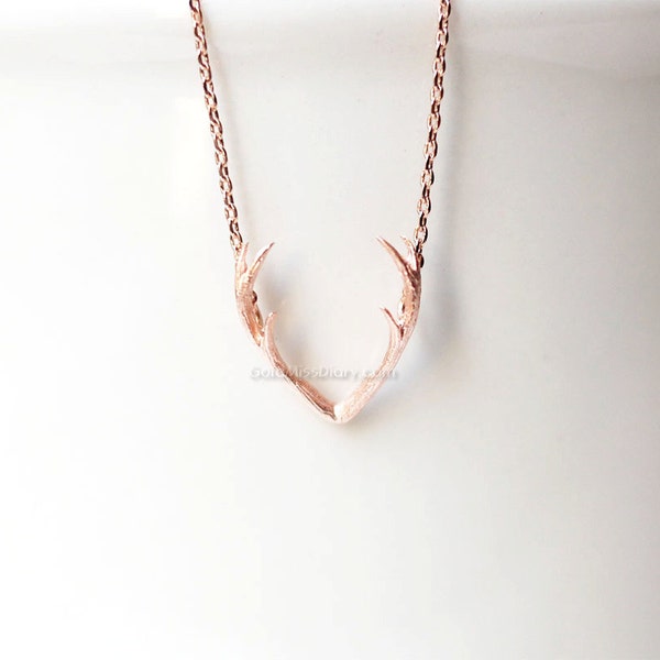 Antler Necklace, rose Gold Antler Necklace, Delicate Antler Necklace, Deer Necklace, Horn Necklace, Rustic Necklace, gift ideas, birthday