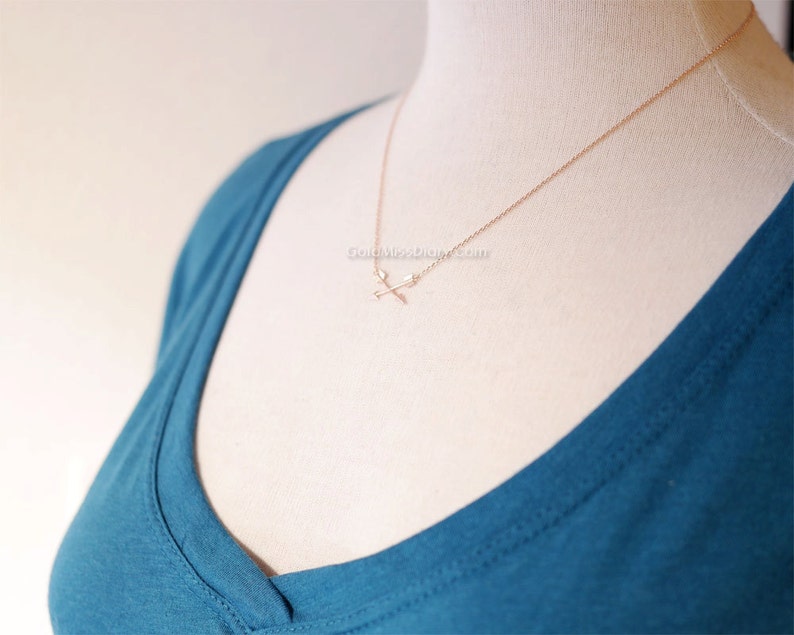 Tiny Arrow Necklace Cross Arrow Necklace 2 Arrow Necklace Rose Gold