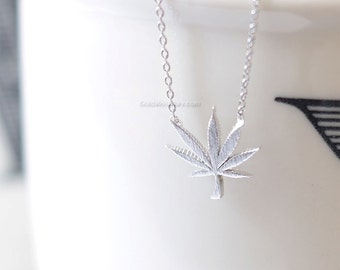 Silver marijuana leaf necklace, Silver cannabis leaf necklace, Silver Pot Necklace
