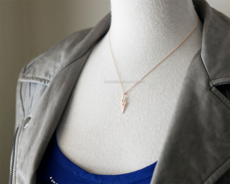 Lightning Bolt Necklace in Rose Gold Thunder Bolt Necklace Etsy