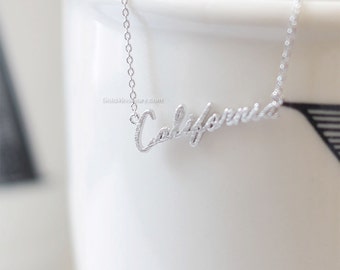 Silver California necklace, California state necklace, CA State Necklace, california monogram necklace