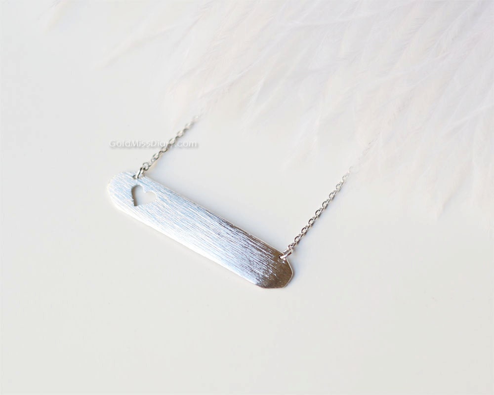 Silver Initial Bar Necklace With Open Heart Personalized Etsy