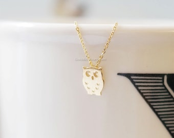 tiny Gold owl necklace, tiny owl necklace Gold, simple necklace, dainty, cute, animal necklace, necklace for women, birthday gift.