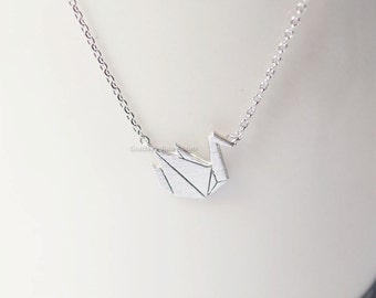 origami swan Necklace in silver, Paper swan necklace, bird necklace, necklace for women, Gift idea / wedding gifts / bridesmaid gifts