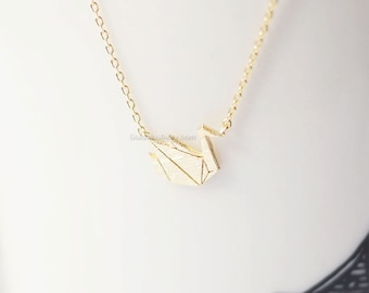 origami swan Necklace in gold, origami crane necklace, necklace for women, Gift ideas / wedding gifts / bridesmaid gifts