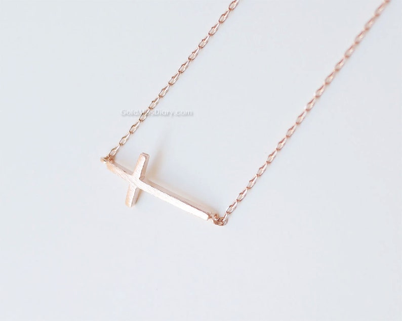 Rose Gold Sideways Cross Necklace Skinny Cross Necklace Etsy