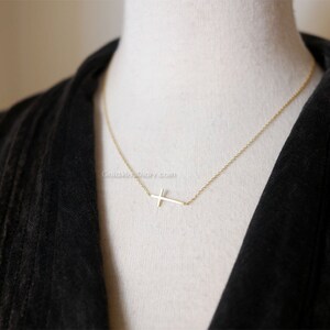 Gold sideways cross necklace/ Gold Filled necklace, dainty everyday necklace, wedding, birthday, bridesmaid gifts, image 4