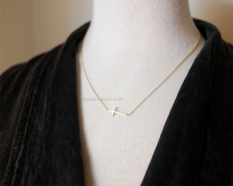 Gold sideways cross necklace/ Gold Filled necklace, dainty everyday necklace, wedding, birthday, bridesmaid gifts, image 4