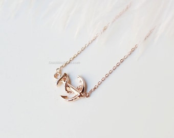 Rose Gold Ships Anchor Necklace, sideways anchor necklace, necklace for women, Dainty, Simple, Layering, Minimalist Necklace