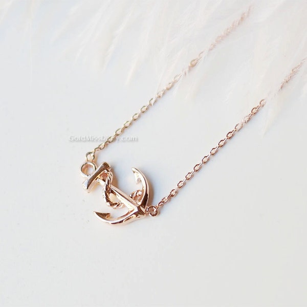 Rose Gold Ships Anchor Necklace, sideways anchor necklace, necklace for women, Dainty, Simple, Layering, Minimalist Necklace