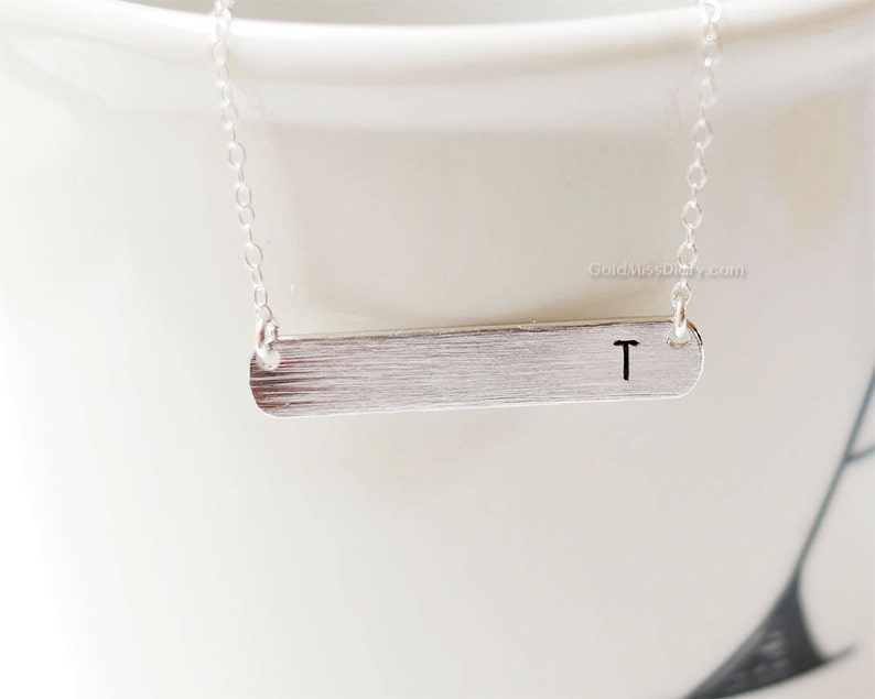 Silver Initial Bar Necklace Silver Personalized Necklace. Etsy