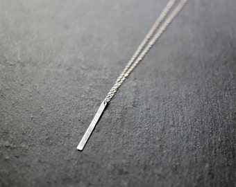 Silver Bar Skinny Vertical Necklace /Perfect Layering Necklace / Sterling Silver Chain, Long Silver Bar Pendant / Choose your length