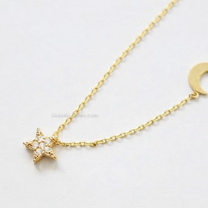 Crescent Moon and star Necklace in Gold, tiny Moon and star Necklace, wedding gifts, bridesmaid gifts, gift idea