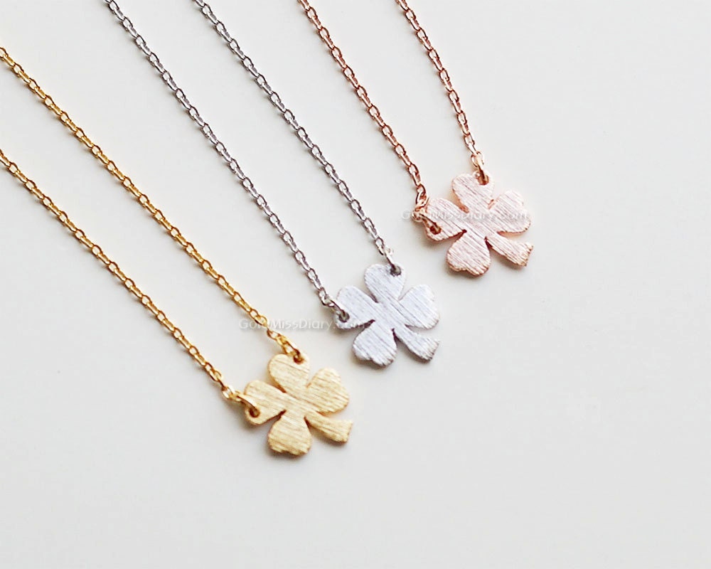 Four Leaf Clover Necklace in Rose Gold - Sweet and Simple Shamrock for ...