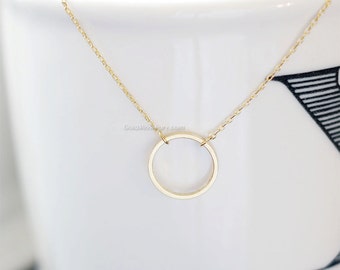 Gold Kreis Karma Halskette, Unendlichkeit, Eternity, Kreis, Ring Halskette--zierlich, schlicht, Geburtstag, Hochzeit, Brautjungfer Geschenk