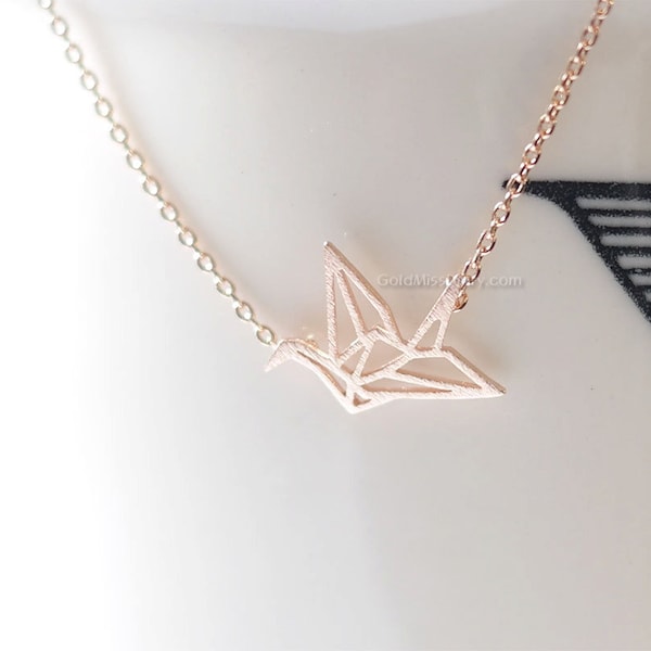 Rose Gold Origami Kranich Halskette, Kranich Halskette, Halskette für Frauen, Modeschmuck, Geschenk für sie / Freundin Geschenk / Brautjungfern Geschenk