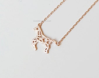 rose gold origami horse Necklace, horse necklace, necklace for women, fashion jewelry, Gift for her / girlfriend gift / bridesmaids gift