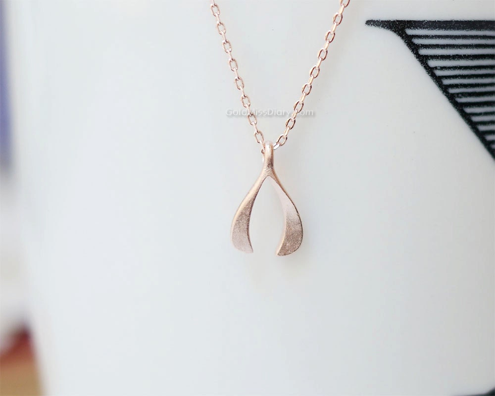 Wishbone Necklace in Rose Gold Good Luck Charm Tiny Wishbone - Etsy
