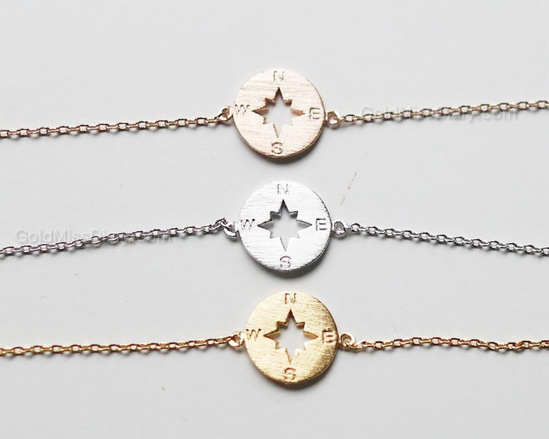 Dainty Compass Bracelet Circle Disk Bracelet Compass Etsy