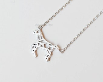 Silver origami horse Necklace, horse necklace, necklace for women, fashion jewelry, Gift for her / girlfriend gift / bridesmaids gift