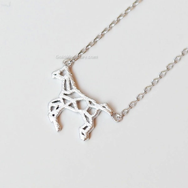 Silver origami horse Necklace, horse necklace, necklace for women, fashion jewelry, Gift for her / girlfriend gift / bridesmaids gift