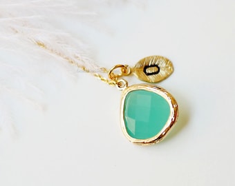 Mint Stone Necklace, Mint Necklace, Initial Necklace, Bridesmaid Gifts, Personalized Necklace, Maid of Honor Gift, wedding gift