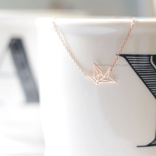 Rose Gold origami Crane Necklace, Crane necklace , necklace for women, fashion jewelry, Gift for her / girlfriend gift / bridesmaids shops gift