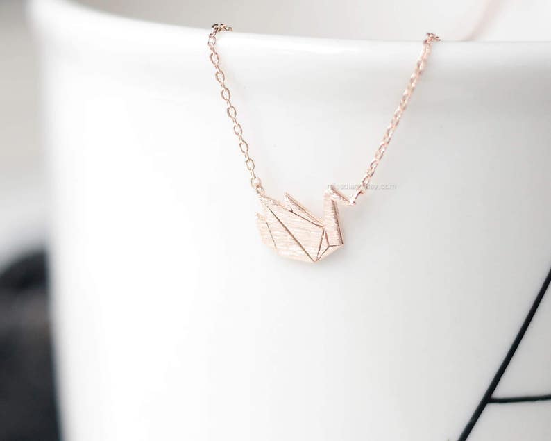 rose gold origami swan Necklace , Paper swan necklace, necklacse for women, Gift ideas / wedding gifts / bridesmaid gifts image 1