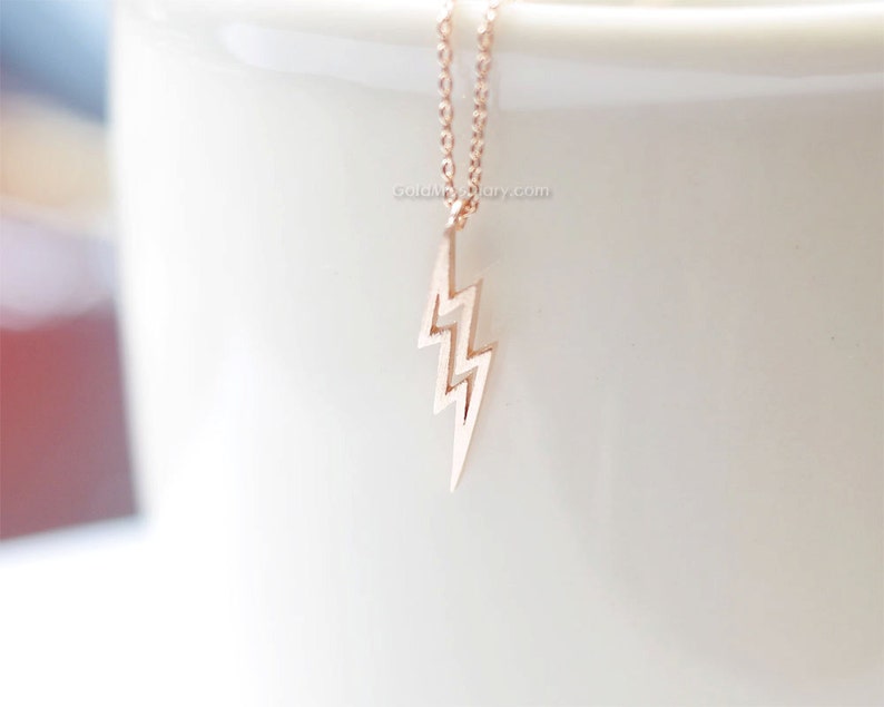 Lightning Bolt Necklace in Rose Gold Thunder Bolt Necklace Etsy