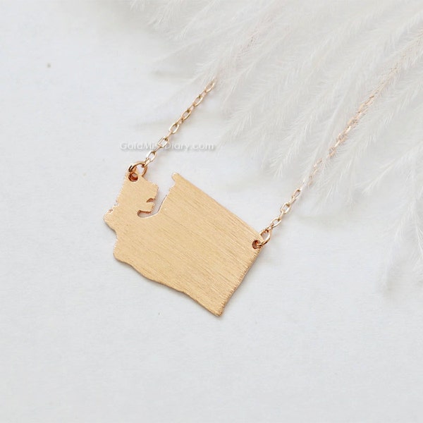 Washington State Necklace in rose Gold, WA state rose gold necklace, Seattle necklace