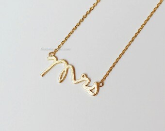 Mrs Necklace in gold , Mrs letters necklace, Mrs bar necklace, necklace for women