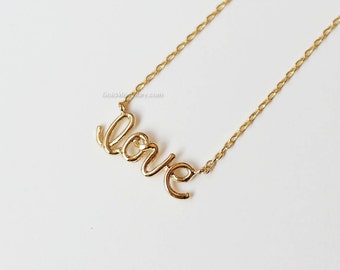 Love Necklace in gold, dainty love letter necklace, wedding, bridesmaid, birthday gifts, gift ideas, Letter Love Necklace