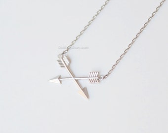 Silver Cross Arrow Necklace, double arrow necklace,  arrow necklace, simple necklace, dainty necklace, bridesmaid, wedding gift