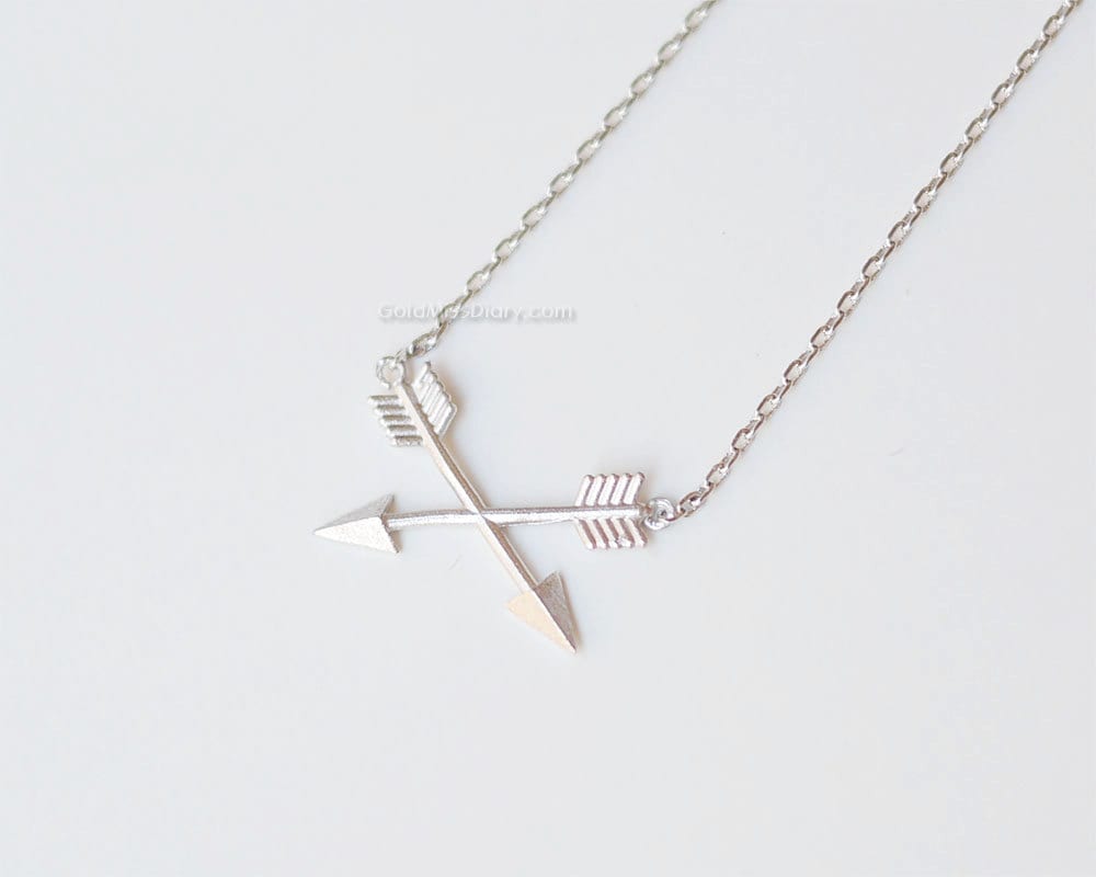 Silver Cross Arrow Necklace, Double Arrow Necklace, Arrow Necklace