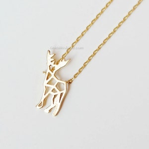 Origami Stag Necklace, tiny deer necklace, necklace for women, fashion jewelry, Gift for her / girlfriend gift / bridesmaids gift