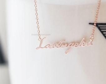 Rose Gold Los Angeles Necklace , Rose Gold LA necklace, Los Angeles bar necklace